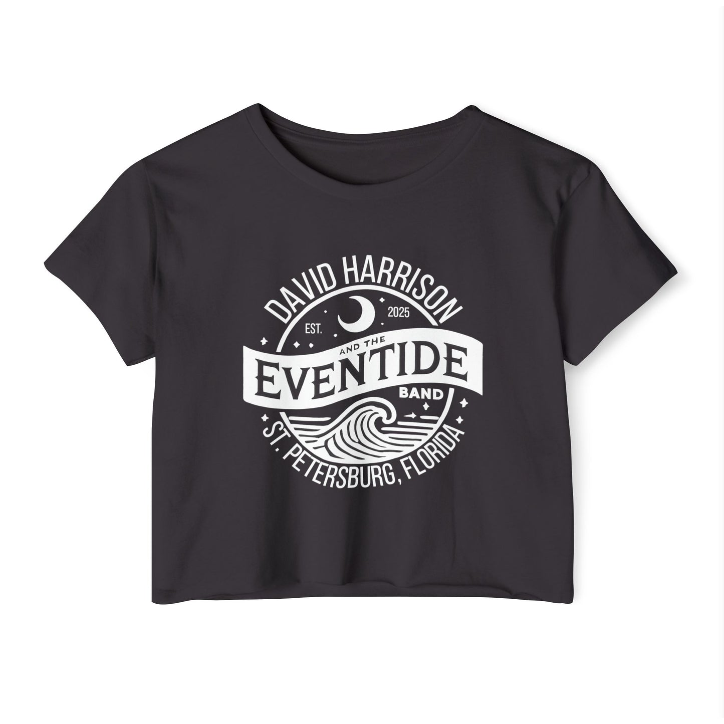 David Harrison & The Eventide Band | Official Logo | Festival Crop Top | Black with White Front Print