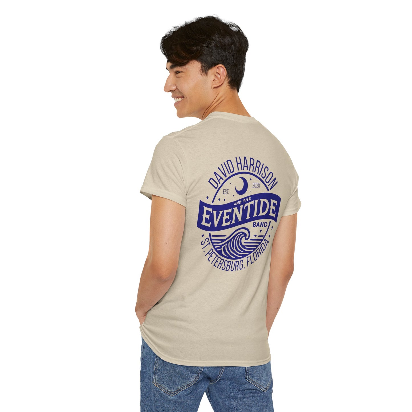 David Harrison & The Eventide Band | Official Logo | T-Shirt | Sand with Navy Back Print
