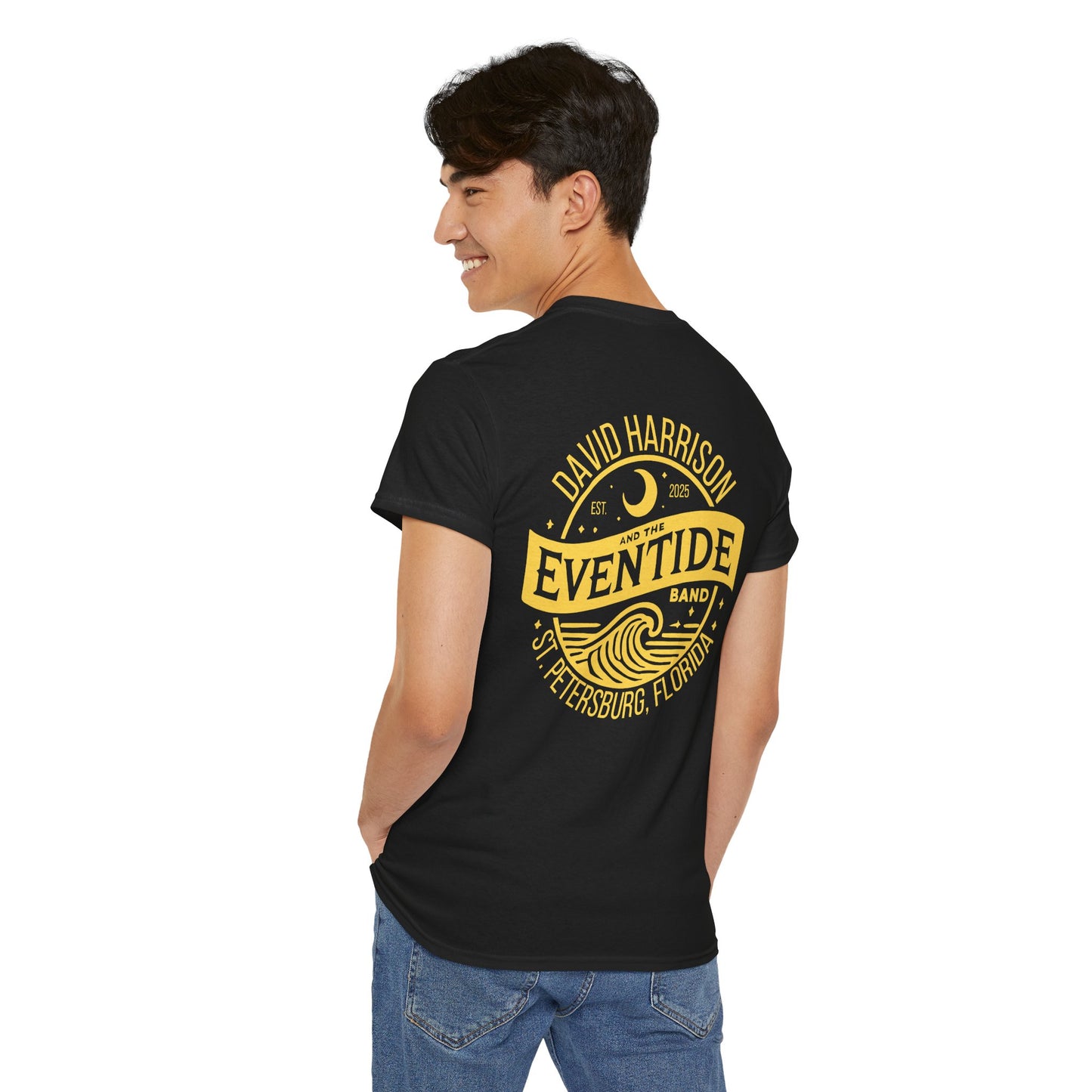 David Harrison & The Eventide Band | Official Logo | T-Shirt | Black with Mustard Yellow Back Print