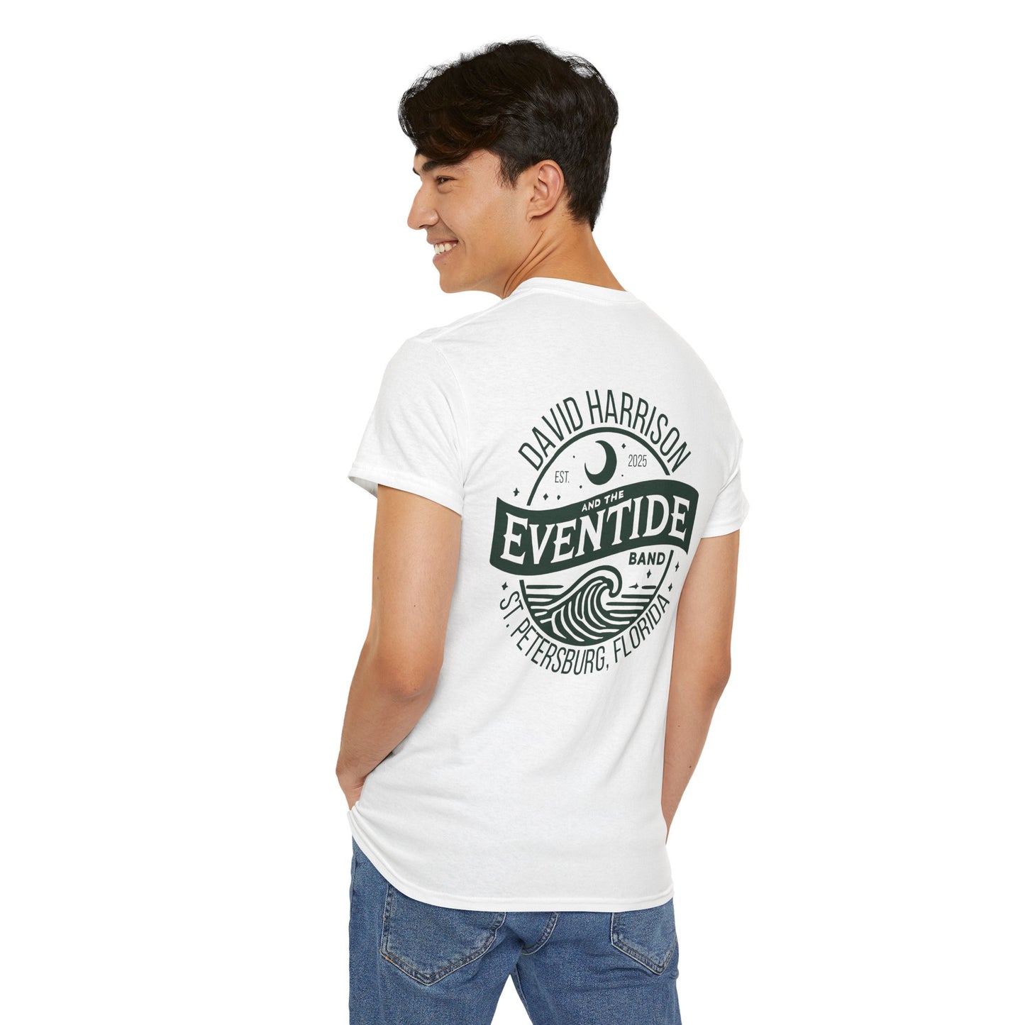 David Harrison & The Eventide Band | Official Logo | T-Shirt | White with Dark Green Back Print