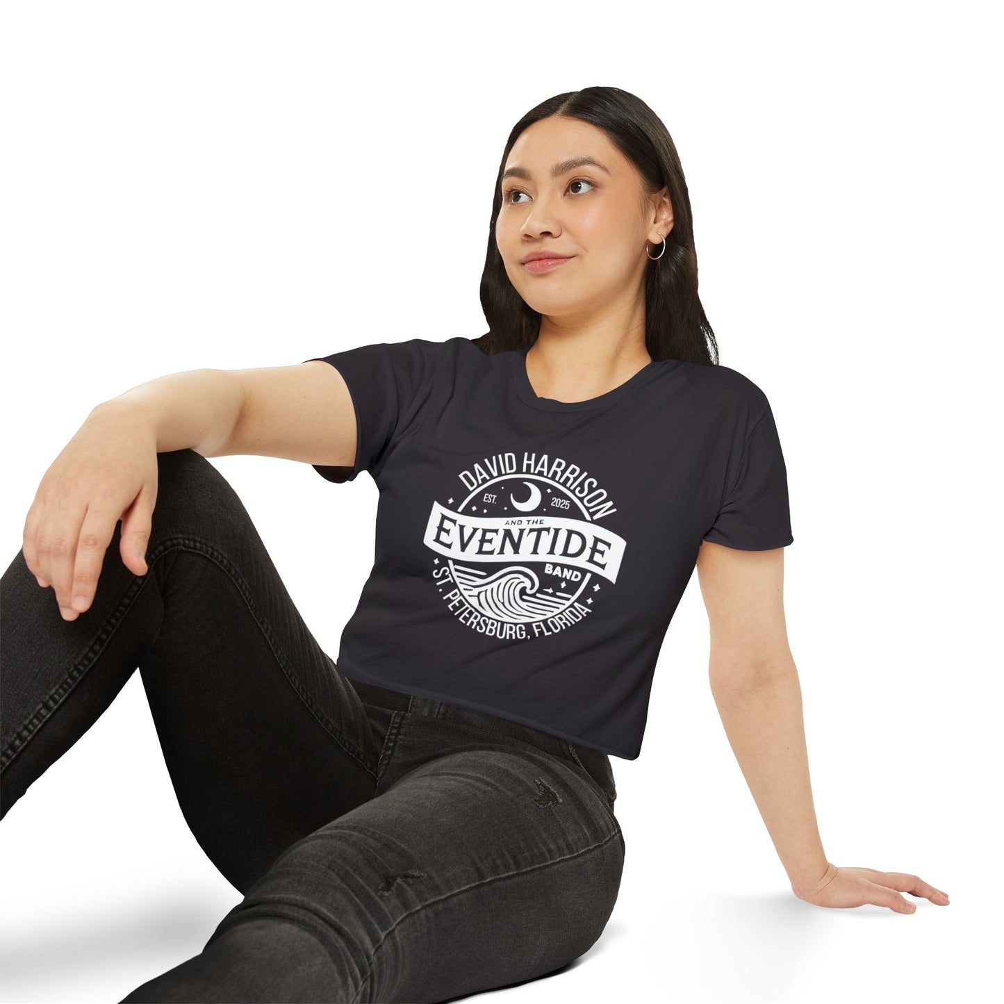 David Harrison & The Eventide Band | Official Logo | Festival Crop Top | Black with White Front Print