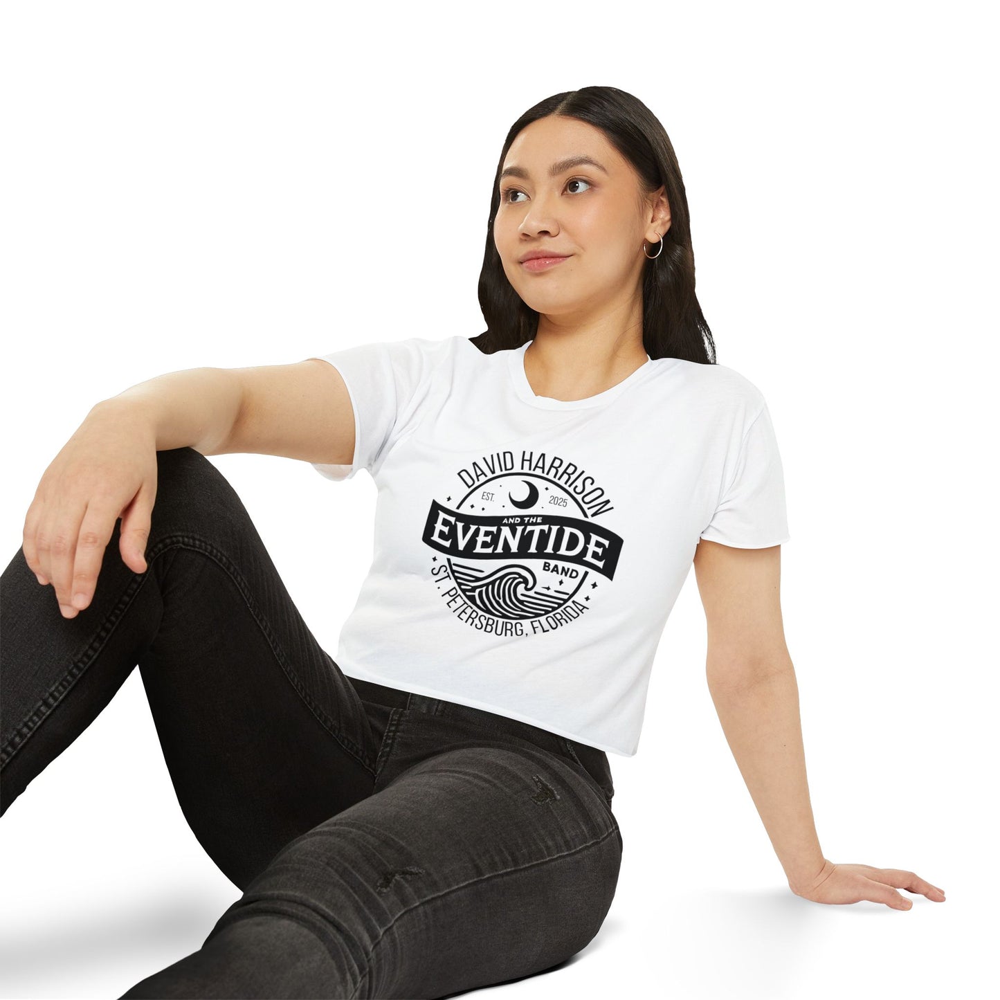 David Harrison & The Eventide Band | Official Logo | Festival Crop Top | White with Black Front Print