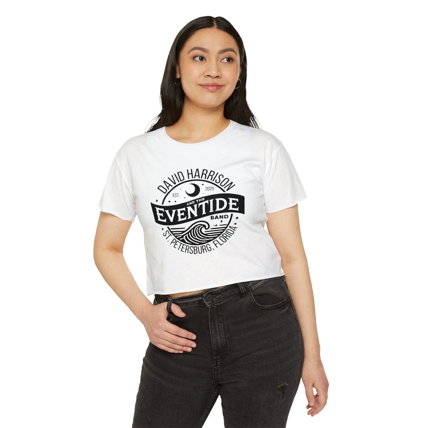 David Harrison & The Eventide Band | Official Logo | Festival Crop Top | White with Black Front Print
