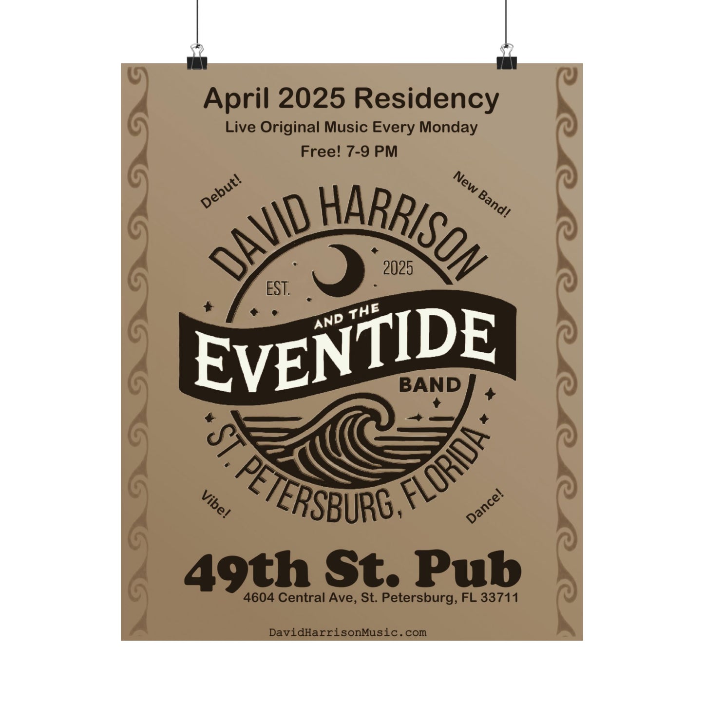 David Harrison & The Eventide Band | Poster | Debut Residency At 49th St. Pub | Satin Limited Edition!