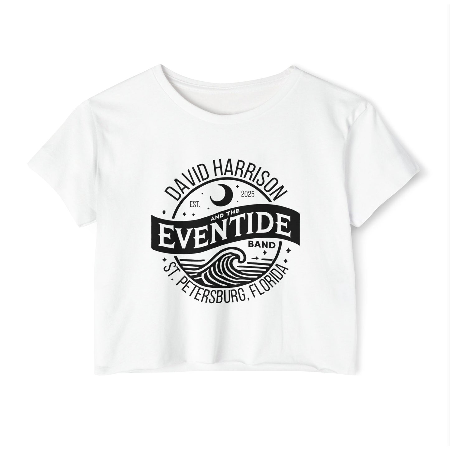 David Harrison & The Eventide Band | Official Logo | Festival Crop Top | White with Black Front Print
